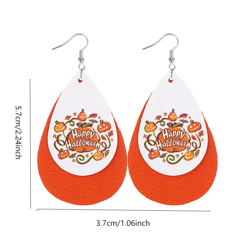 Glittering Pumpkin Faux Leather Drop Ear Bling