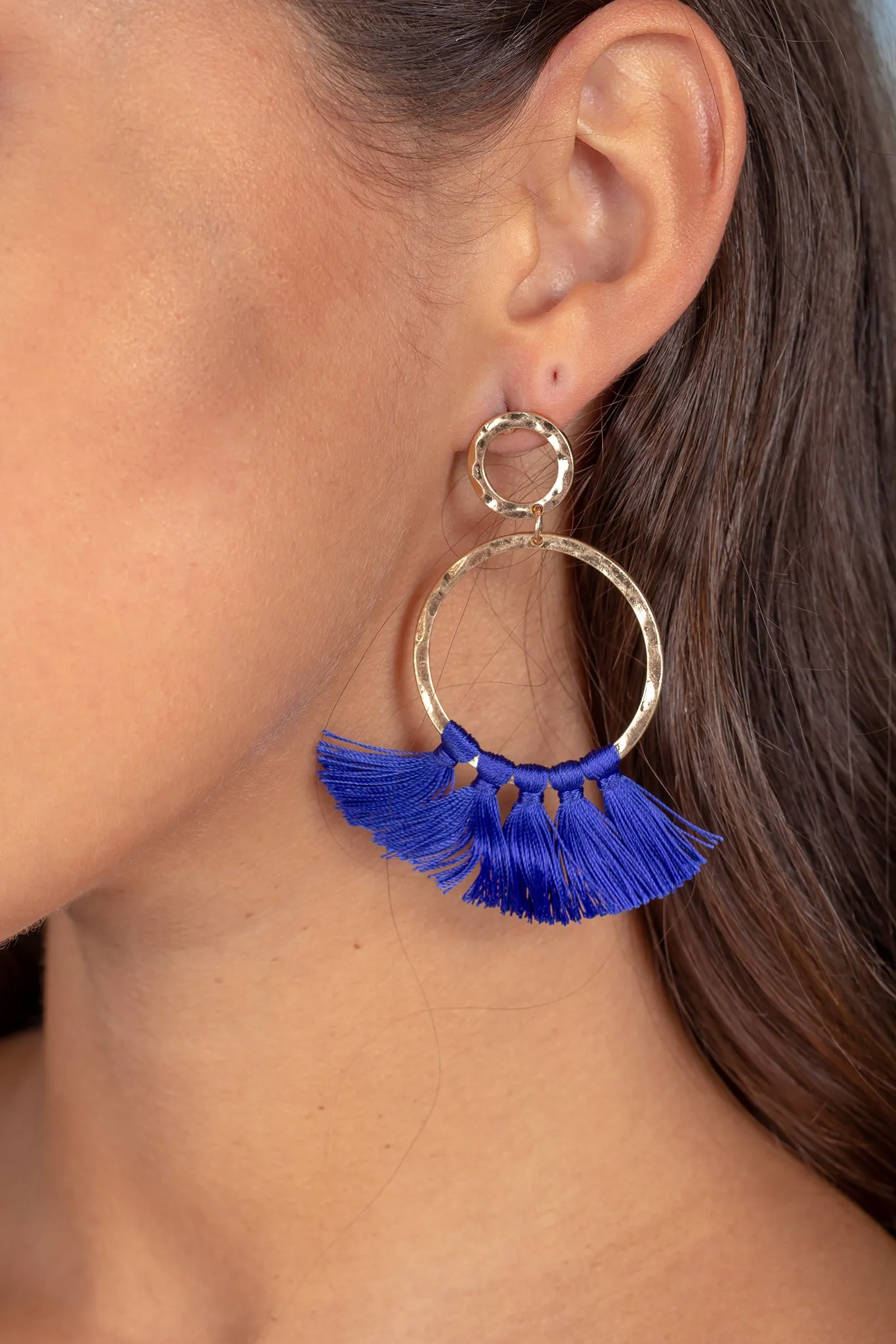 Gold and Royal Blue Tassel Earrings