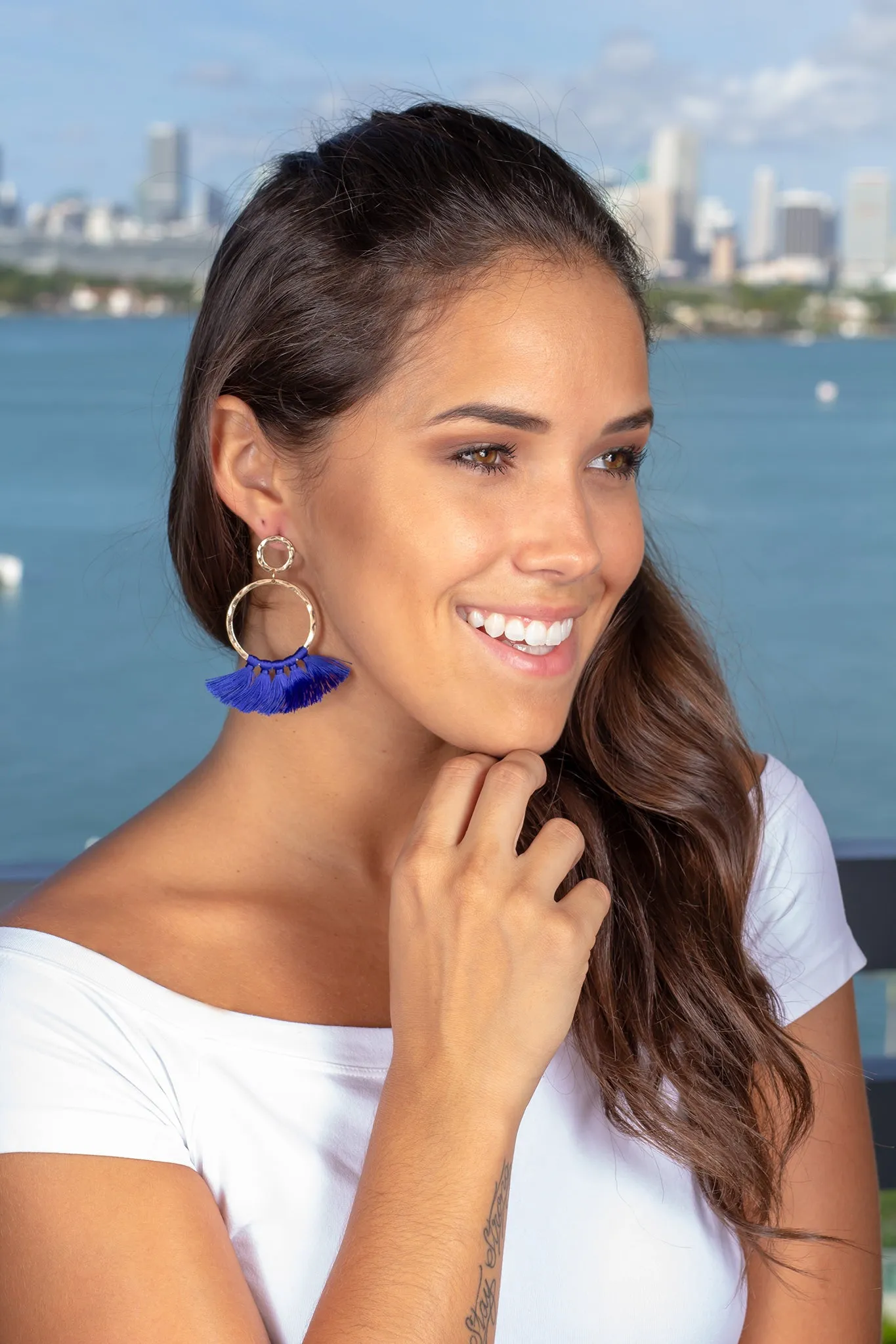 Gold and Royal Blue Tassel Earrings