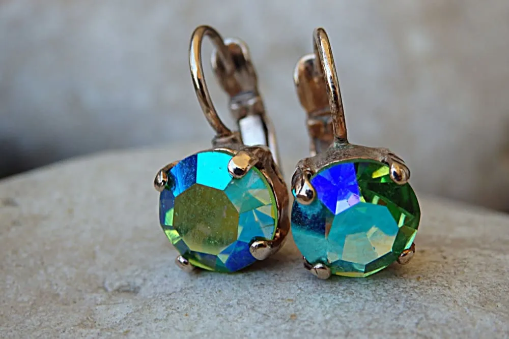 Green Blue Rhinestone AB Rebeka Earrings