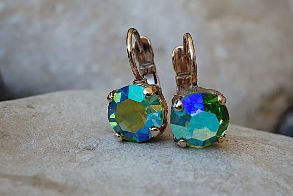 Green Blue Rhinestone AB Rebeka Earrings