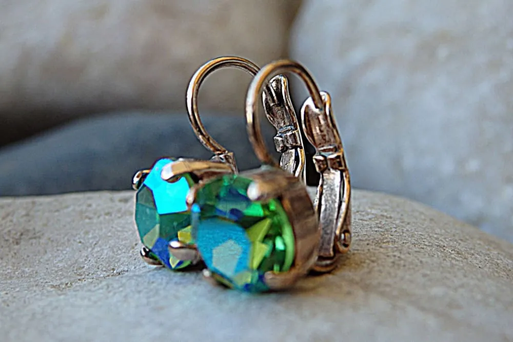 Green Blue Rhinestone AB Rebeka Earrings