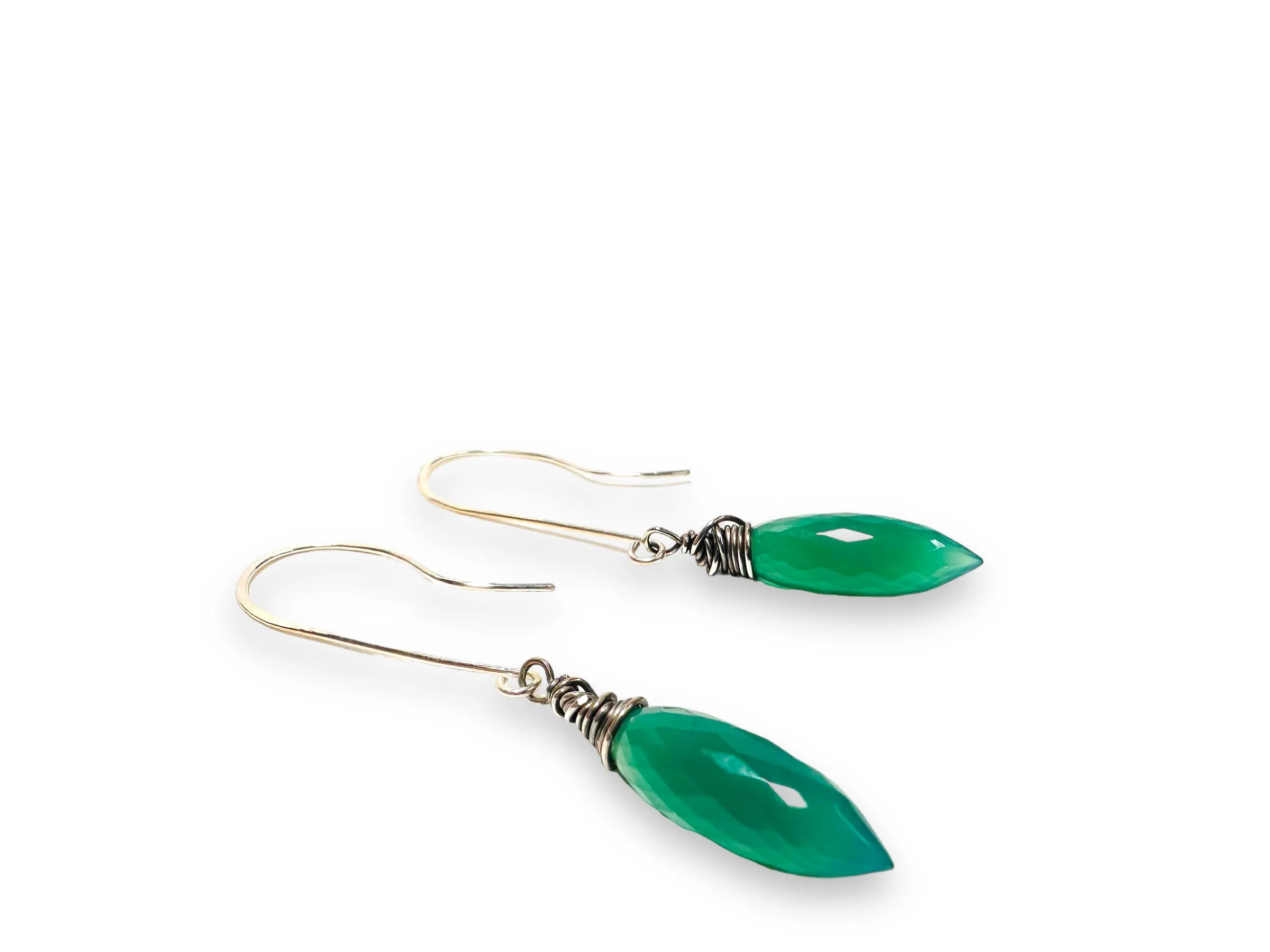 Green Onyx Drop Earrings, Spike Earrings