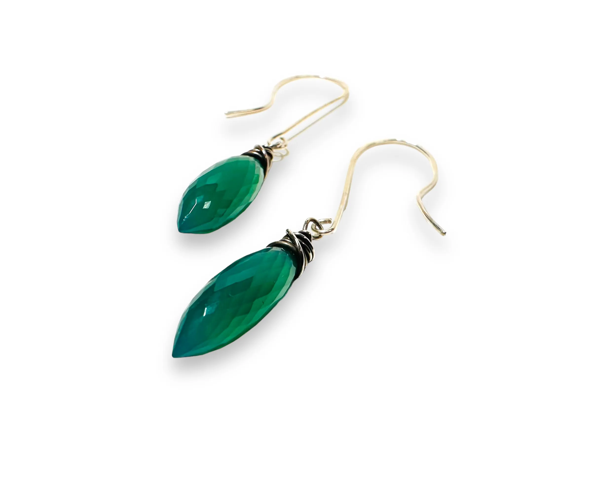 Green Onyx Drop Earrings, Spike Earrings