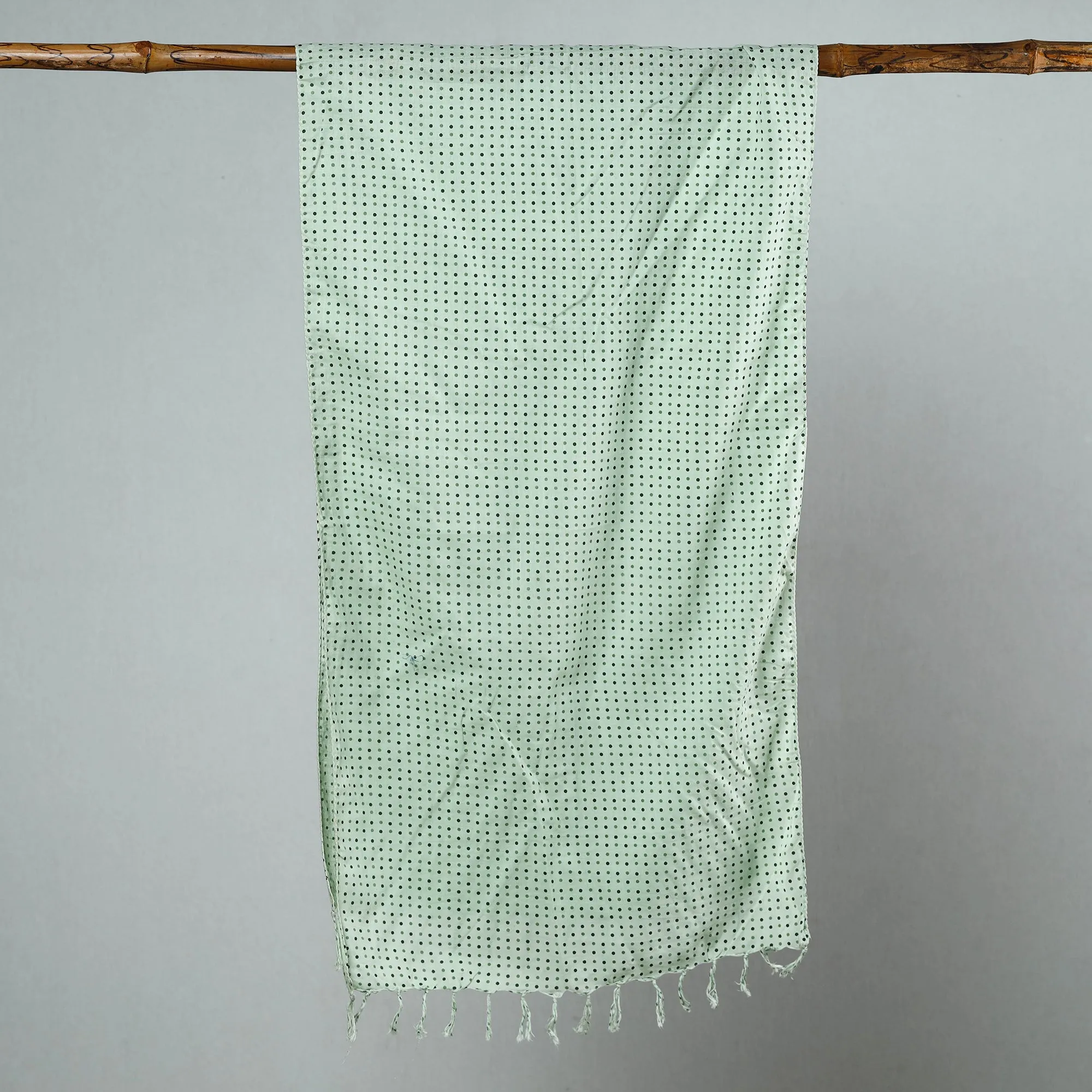 Green - Sanganeri Block Printed Cotton Stole with Tassels 14