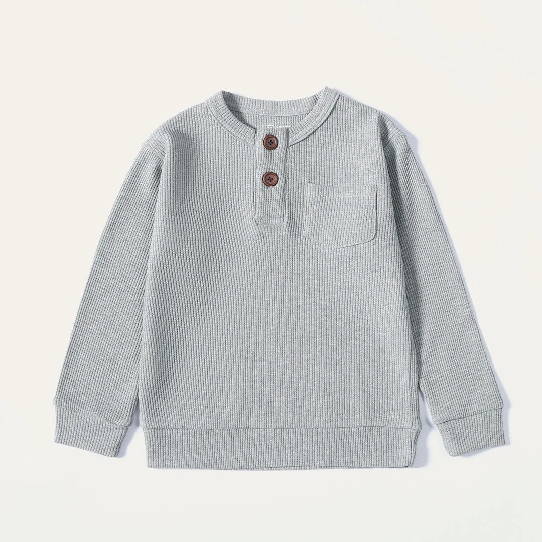 Grey Waffle Knit Henley