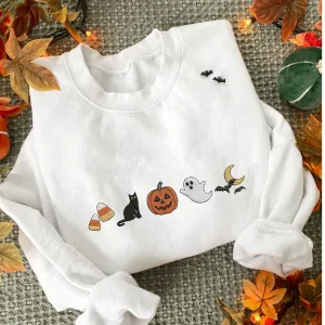 Halloween Icons Embroidered Ghost Gemma Crewneck Sweatshirt