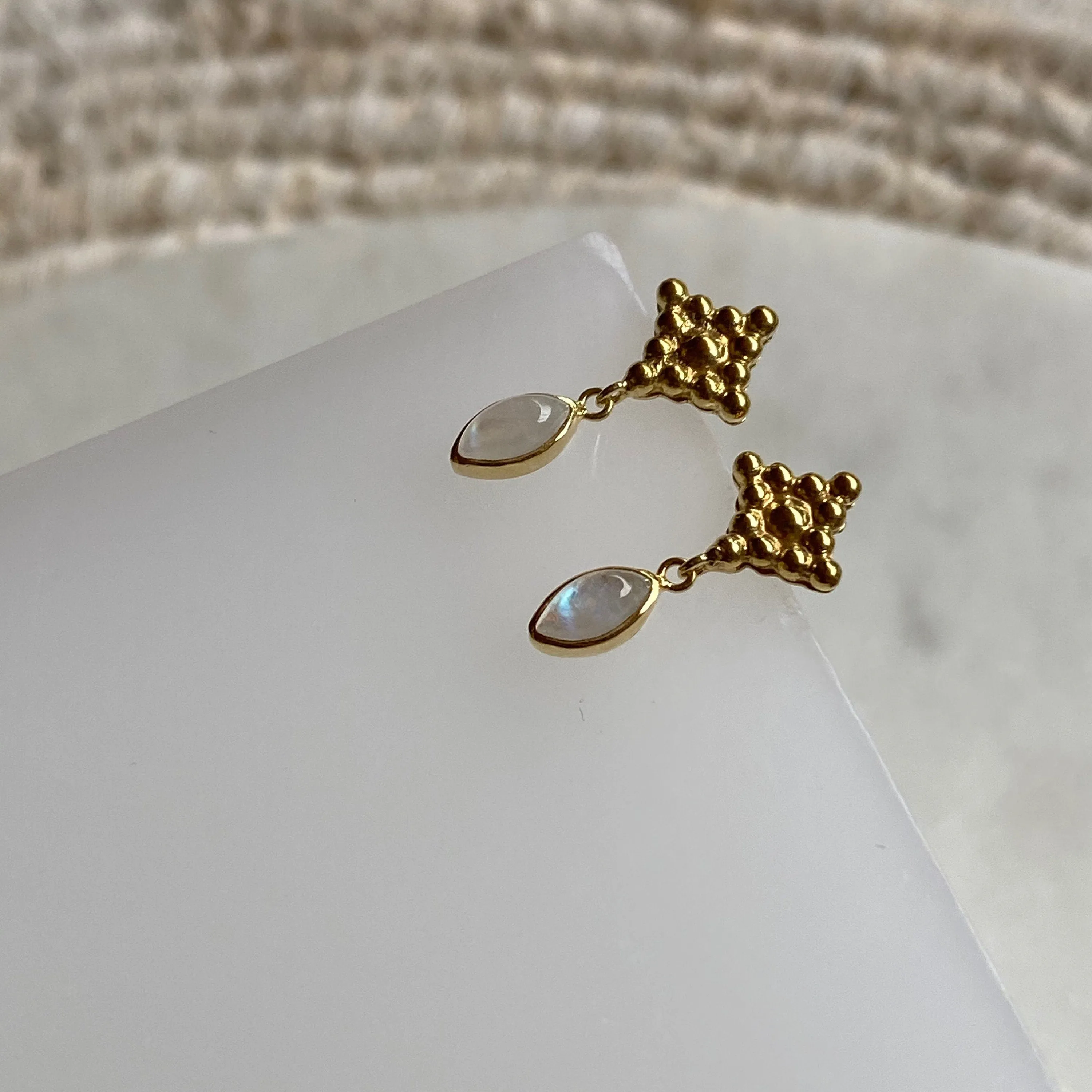 Illy 14K Gold Rainbow Moonstone Earrings