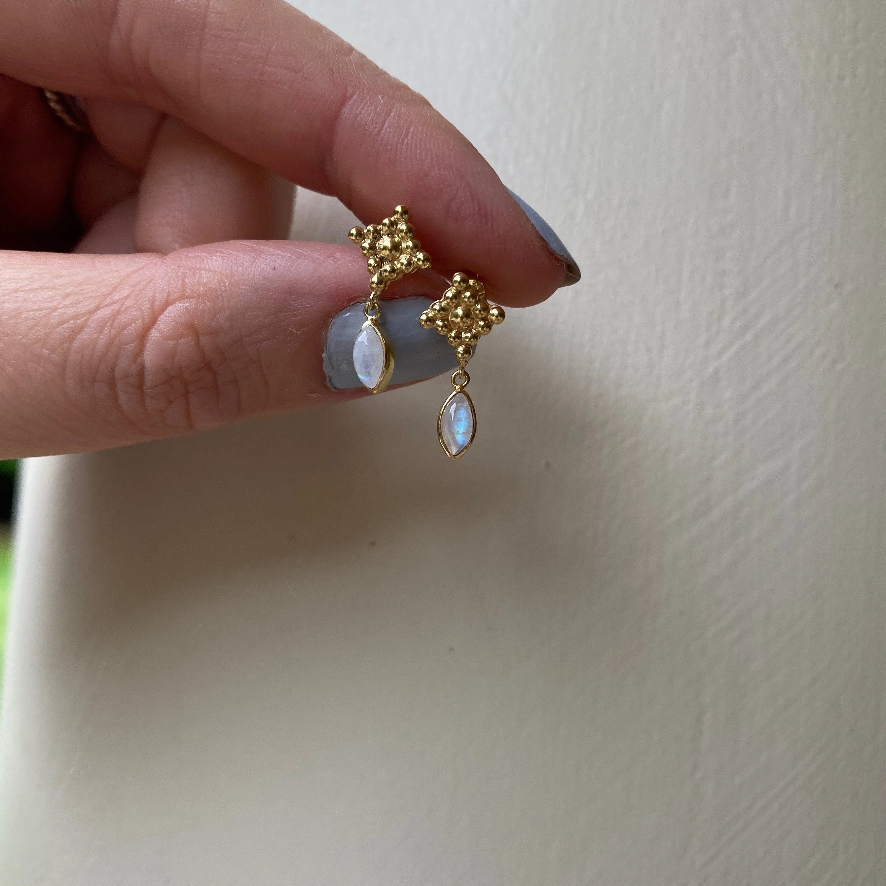 Illy 14K Gold Rainbow Moonstone Earrings