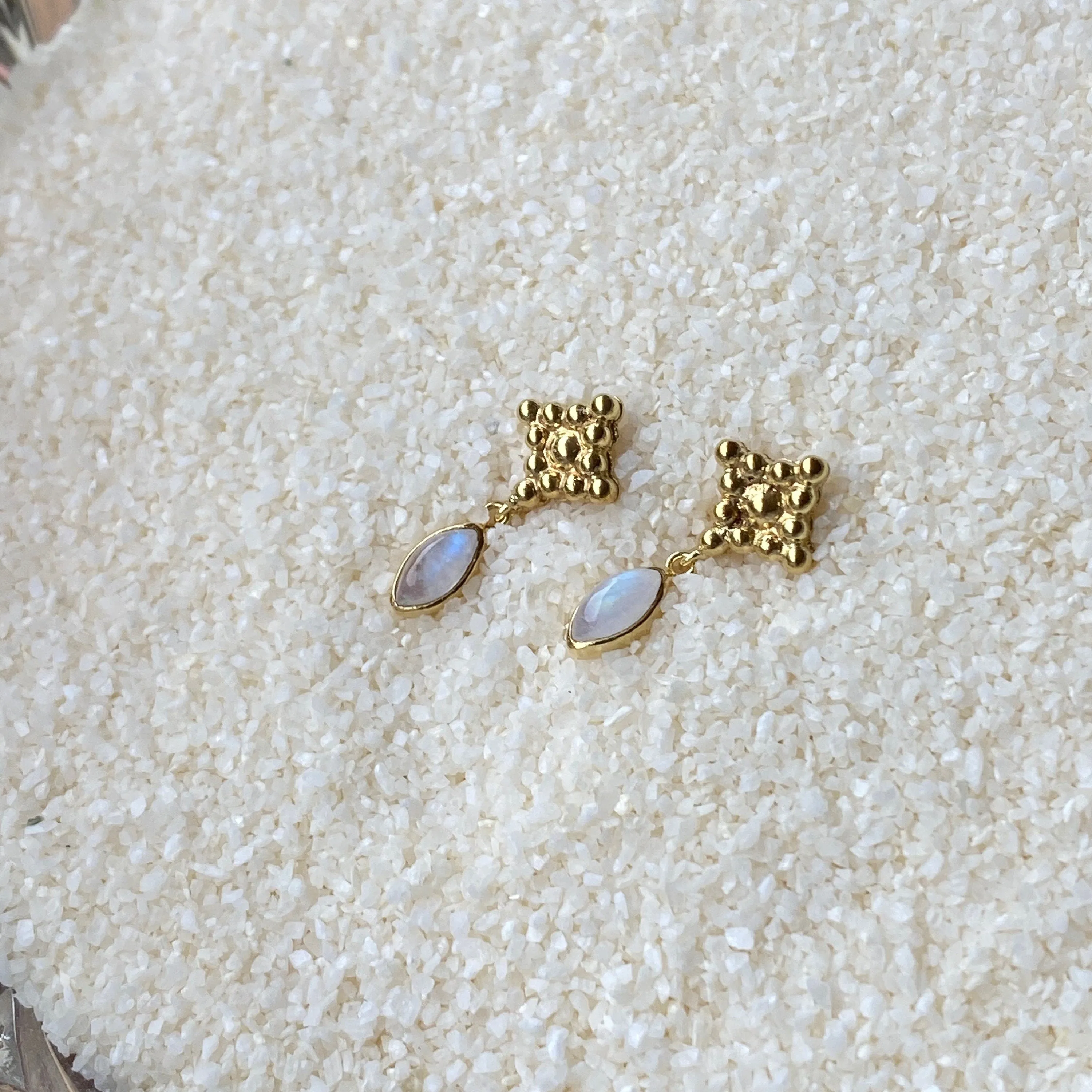 Illy 14K Gold Rainbow Moonstone Earrings