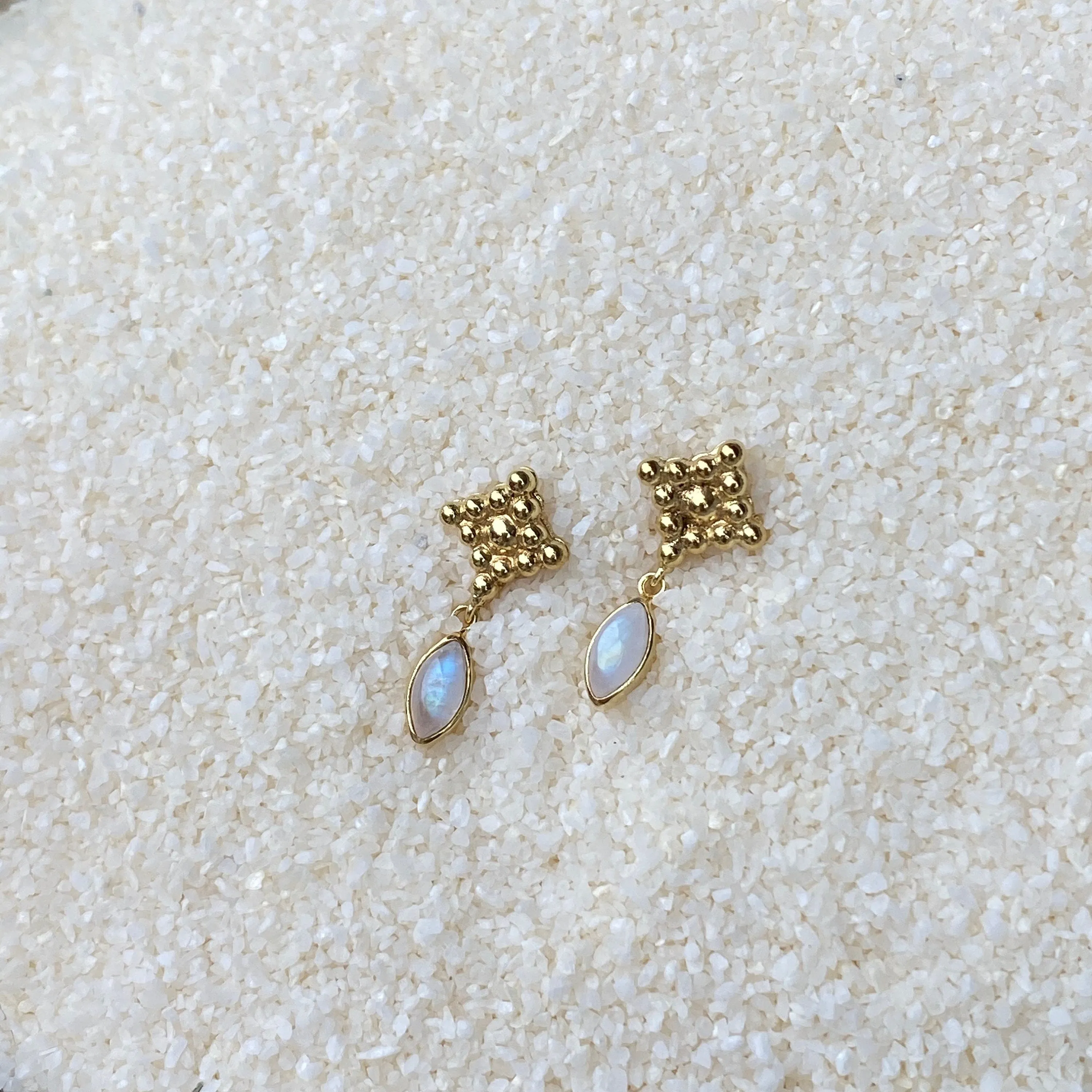 Illy 14K Gold Rainbow Moonstone Earrings