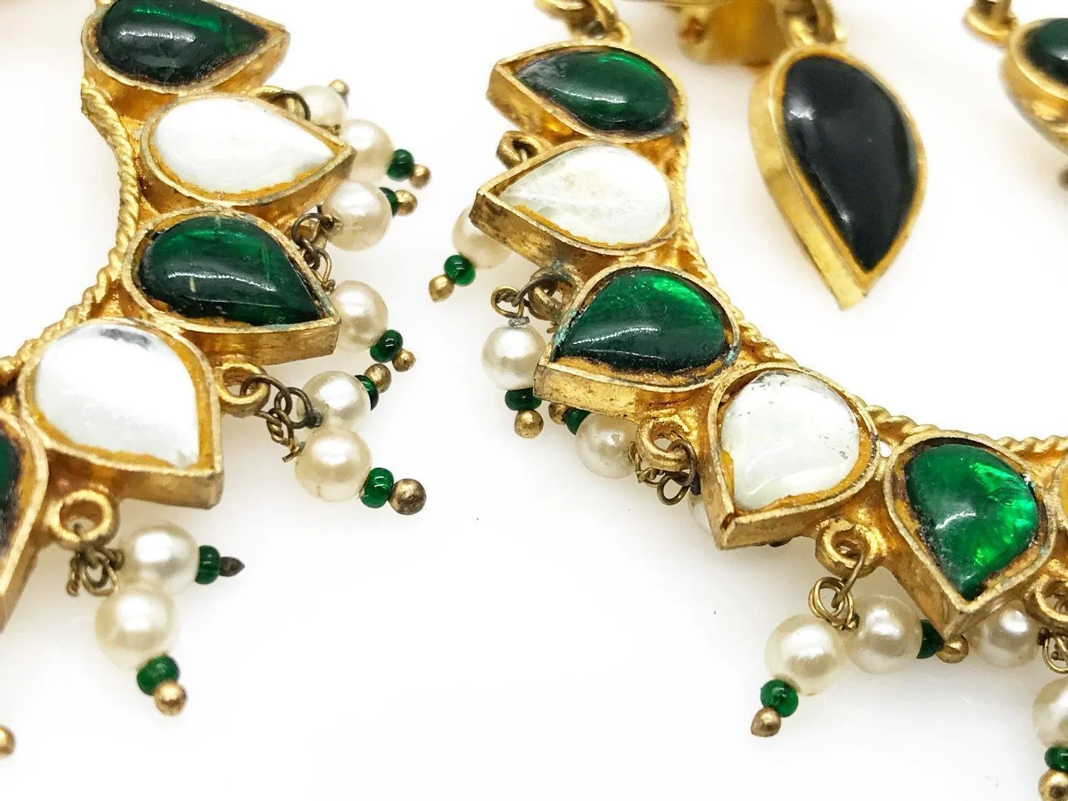 Impressive Pair of Large Green and White Moghul Style Earrings