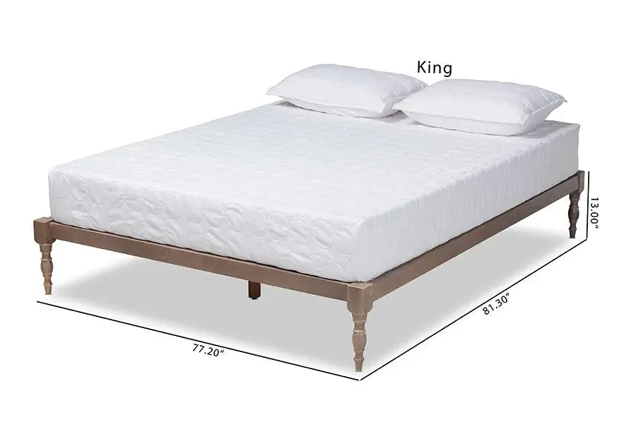 Iseline Antique Oak Wood Platform Bed Frame (King)