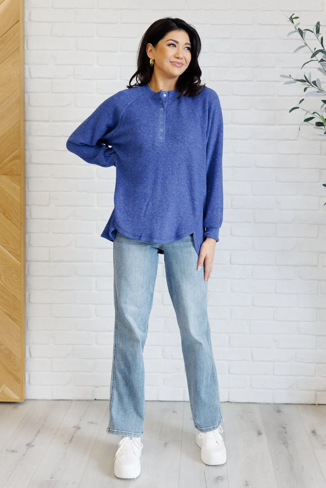 Keeping it Real Brushed Melange Hacci Long Sleeve Tee in Bright Blue - 11/20