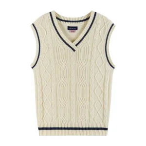 Kids (7-14) Oversized Cable Knit Sweater Vest | Cream