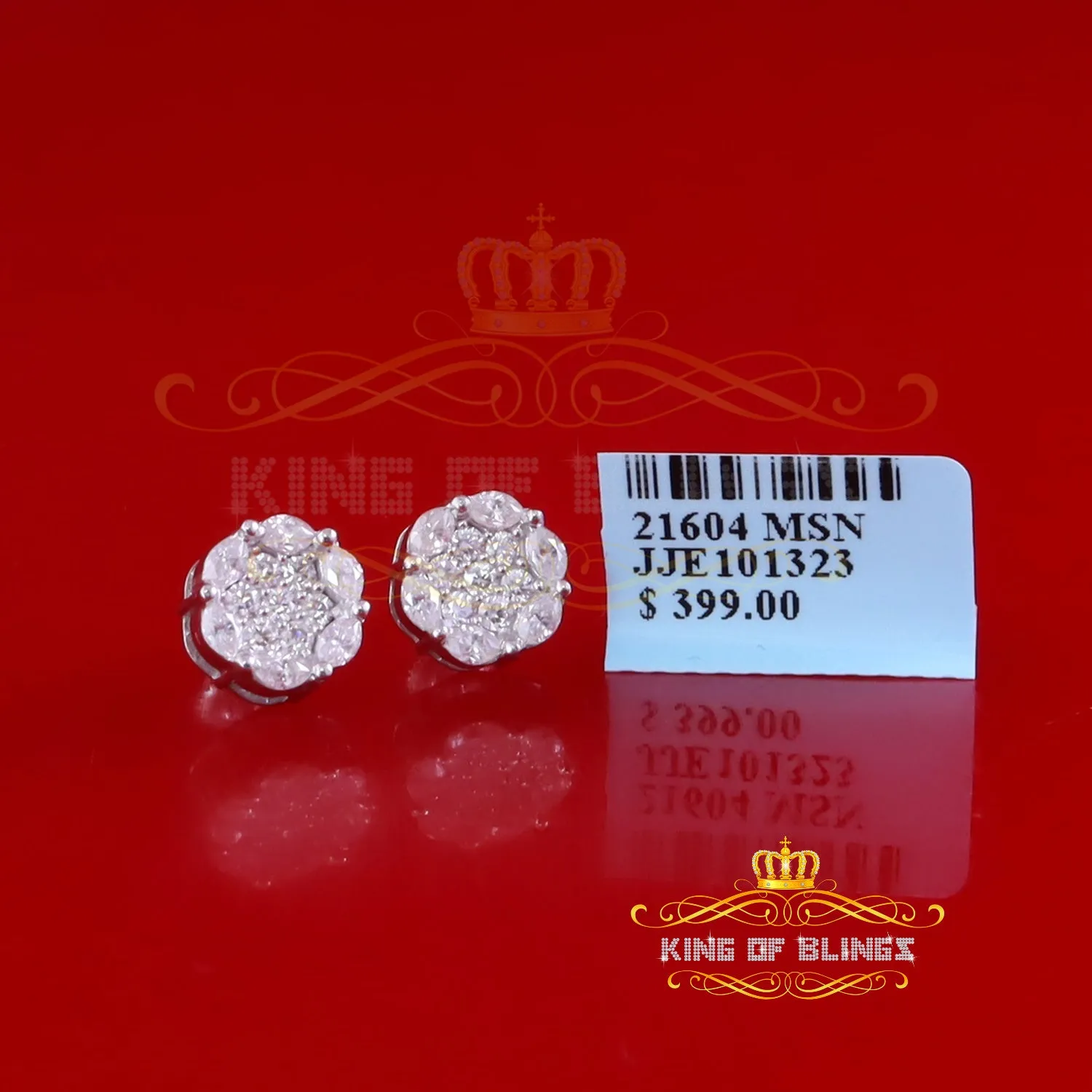 King of Bling's 1.00ct moissanite White flower 925 Silver Women'sMarquise Stud Earrings VVS' D