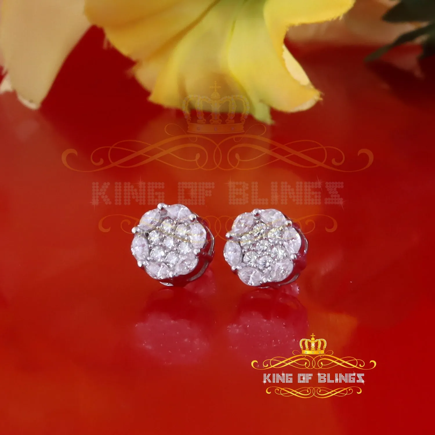 King of Bling's 1.00ct moissanite White flower 925 Silver Women'sMarquise Stud Earrings VVS' D