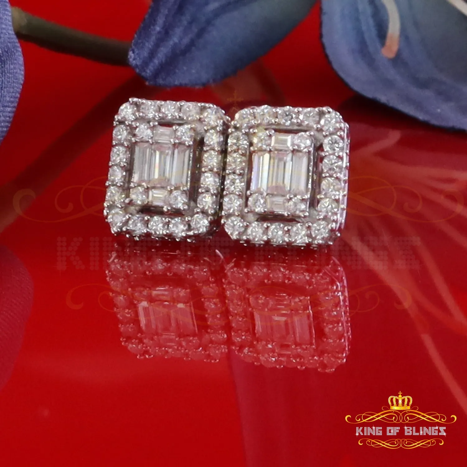 King of Bling's 925 White Silver 1.25ct VVS 'D' Moissanite Square Stud Earring Men's/Women's