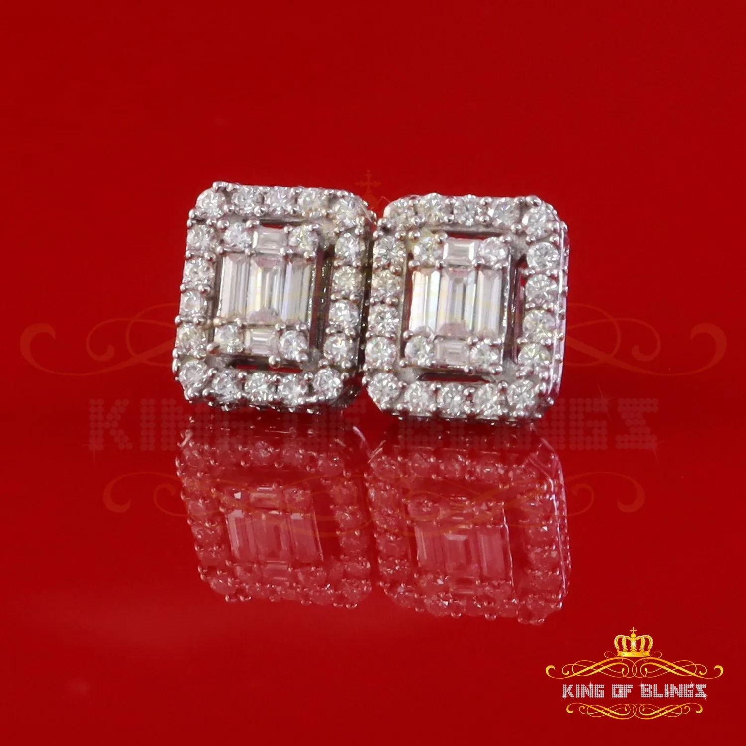 King of Bling's 925 White Silver 1.25ct VVS 'D' Moissanite Square Stud Earring Men's/Women's