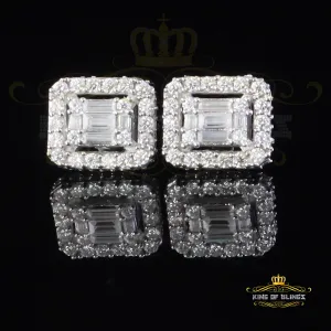 King of Bling's 925 White Silver 1.25ct VVS 'D' Moissanite Square Stud Earring Men's/Women's