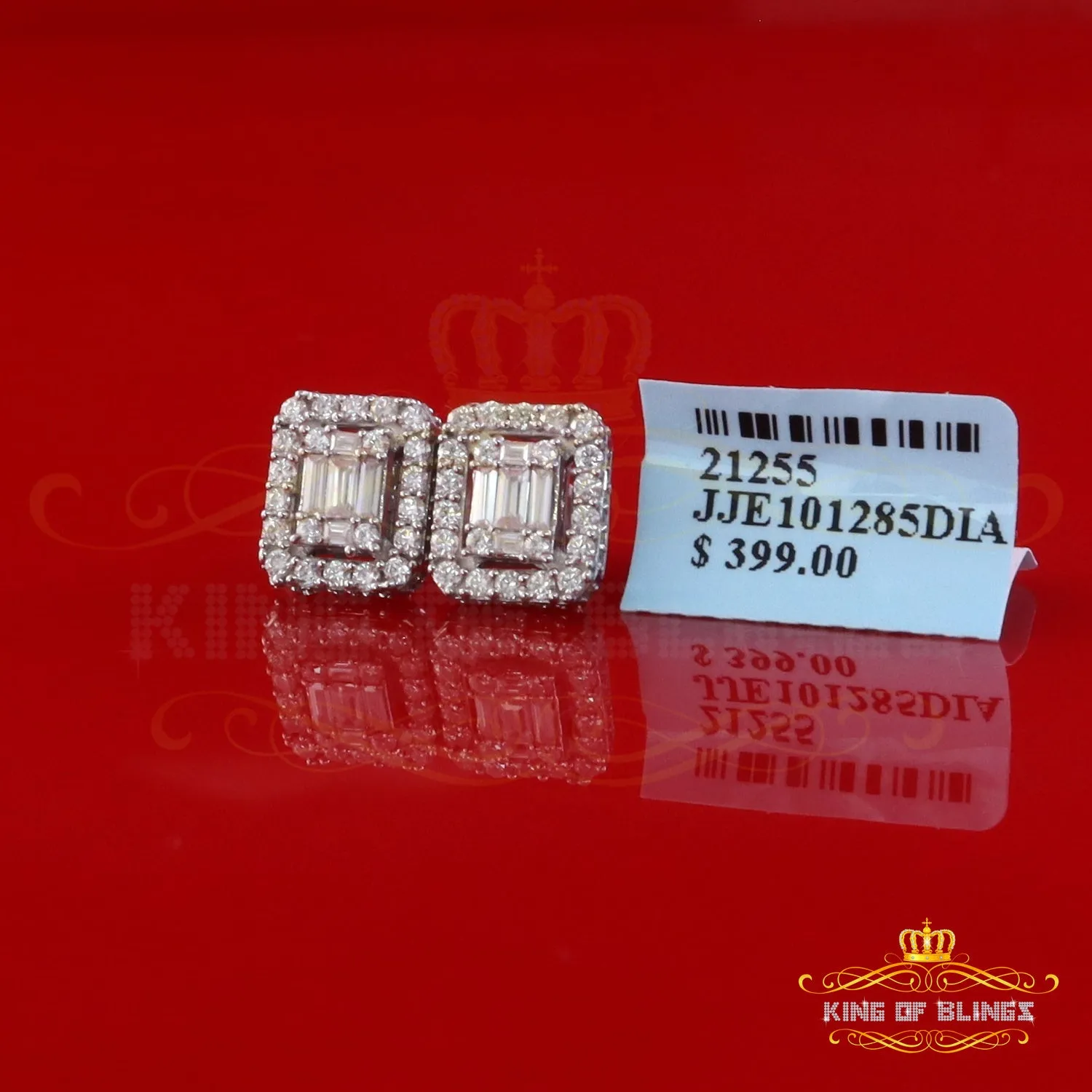 King of Bling's 925 White Silver 1.25ct VVS 'D' Moissanite Square Stud Earring Men's/Women's