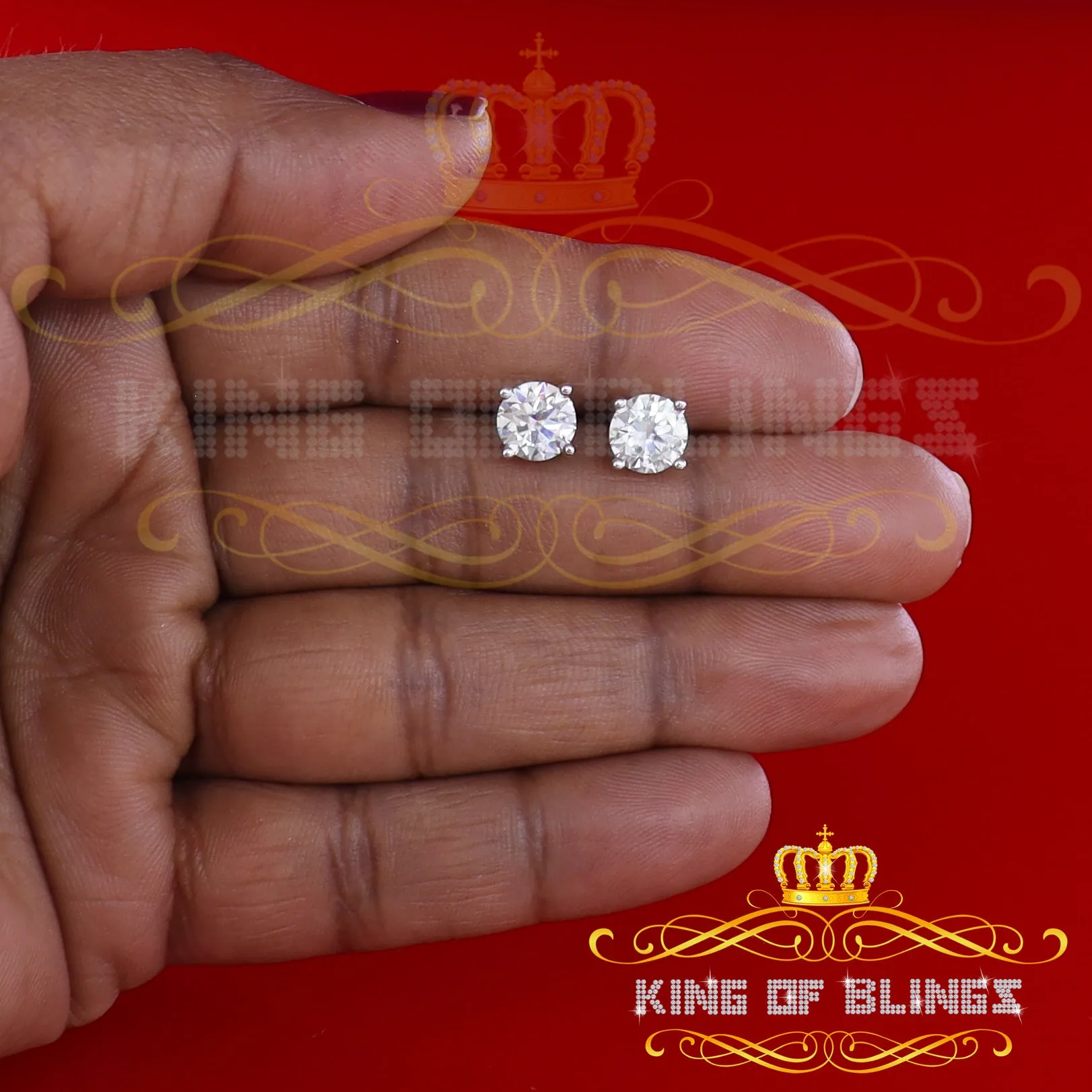 King of Bling's Men's & Women's White 925 Silver 2.00ct VVS 'D' Moissanite Stud Stud Earrings