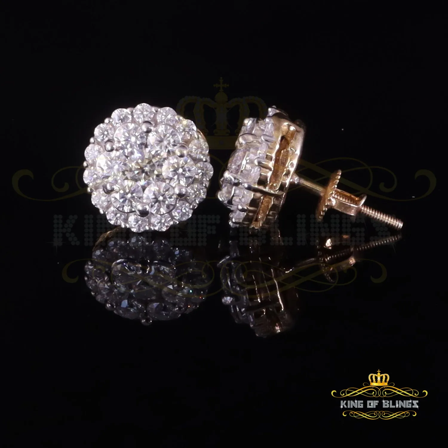 King  of Bling's Men's/Women's 925 Silver Yellow 1.66ct VVS 'D' Moissanite Round Stud Earrings