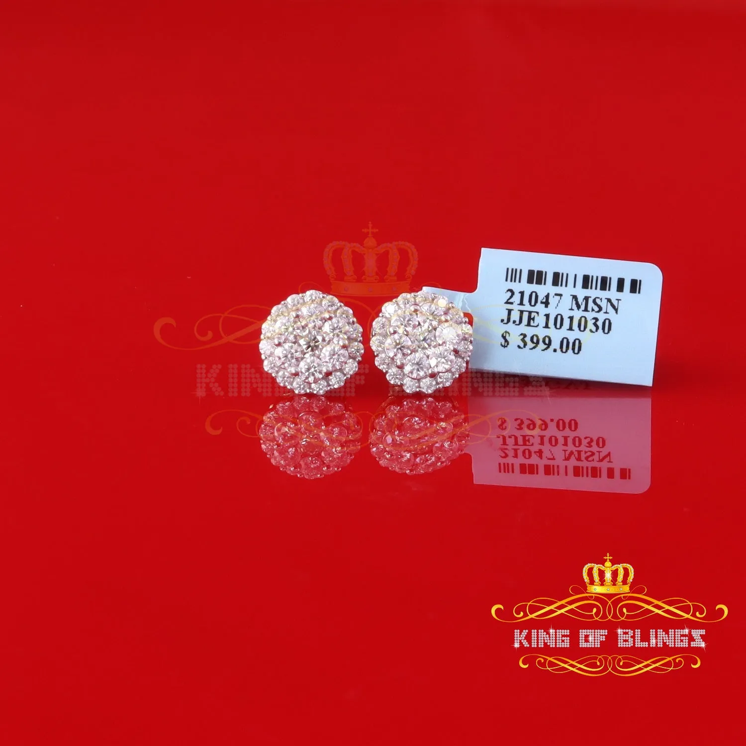 King  of Bling's Men's/Women's 925 Silver Yellow 1.66ct VVS 'D' Moissanite Round Stud Earrings