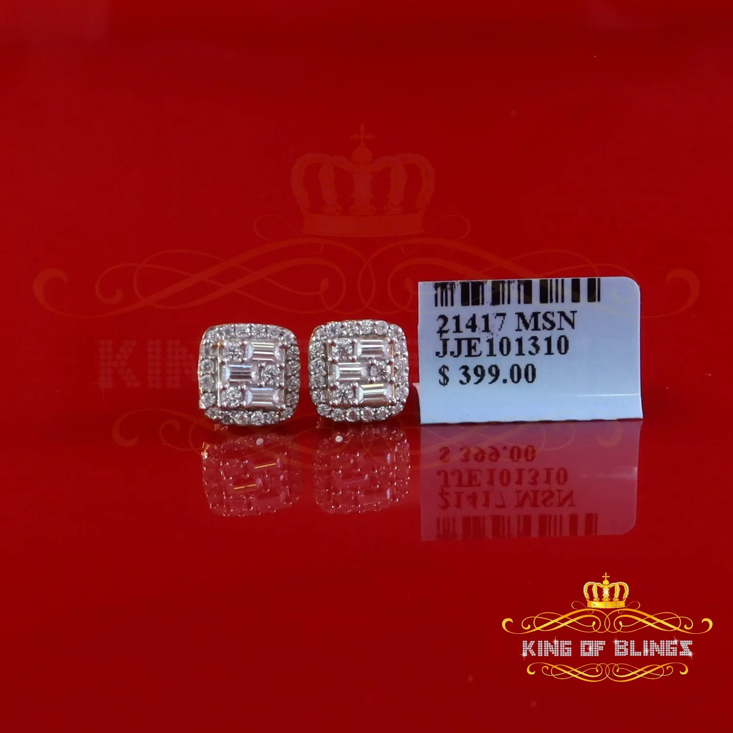 King  of Bling's Yellow Silver 0.75ct VVS 'D' Baguette Moissanite Men's/Womens 925 Stud Earrings