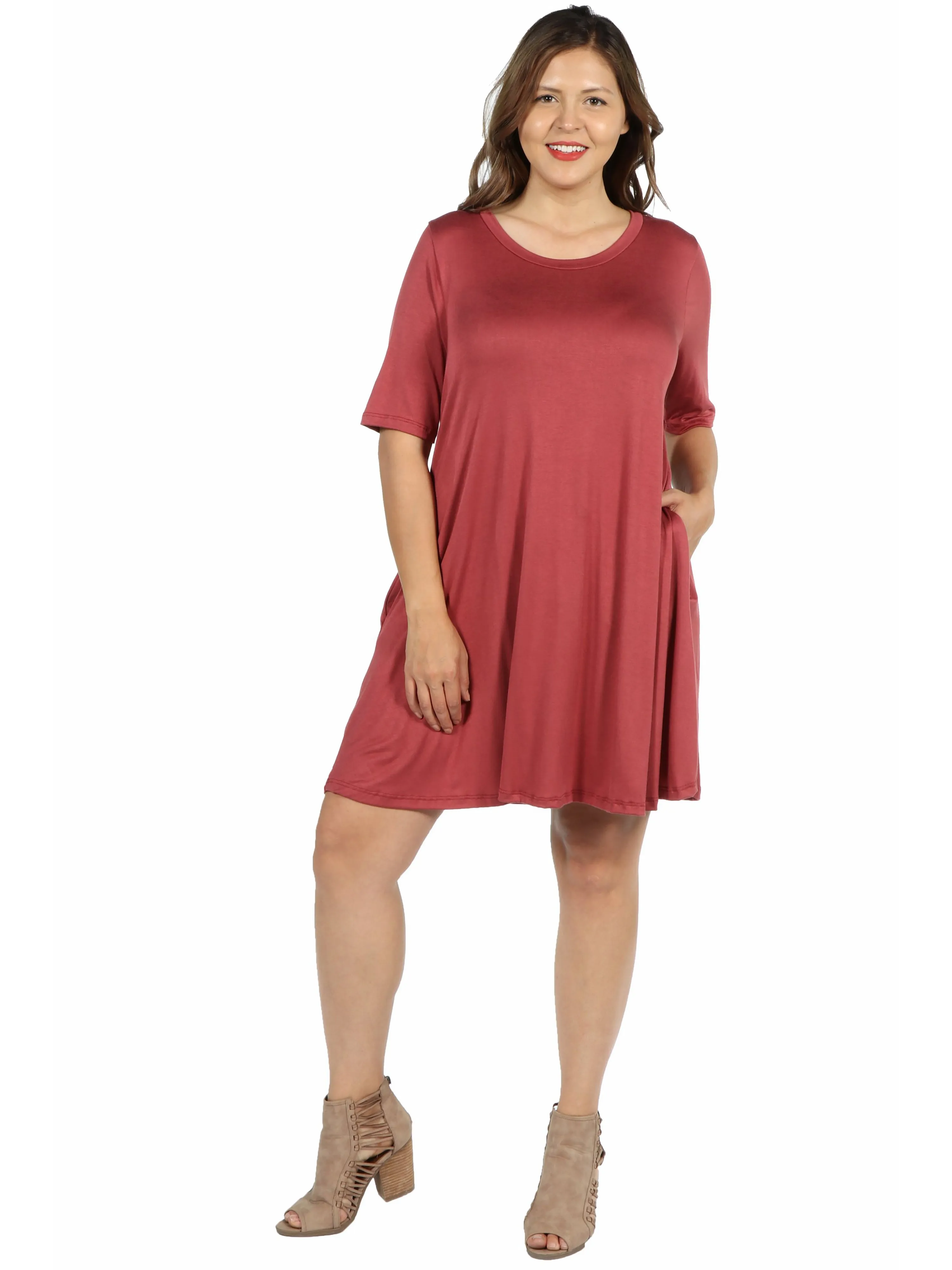 Knee Length Plus Size Pocket T Shirt Dress