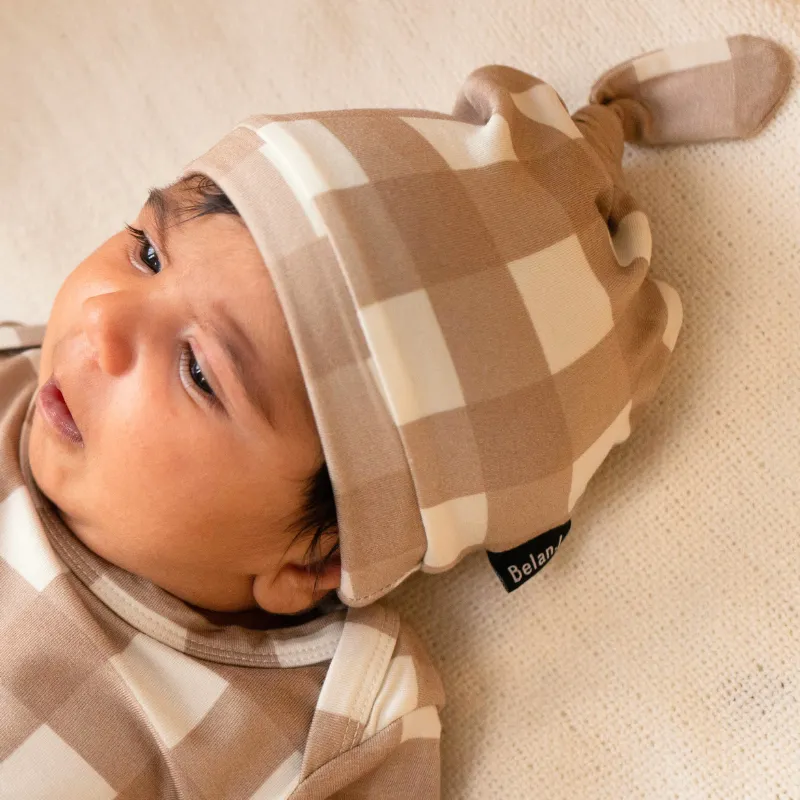 Knotted Hat - Taupe Plaid