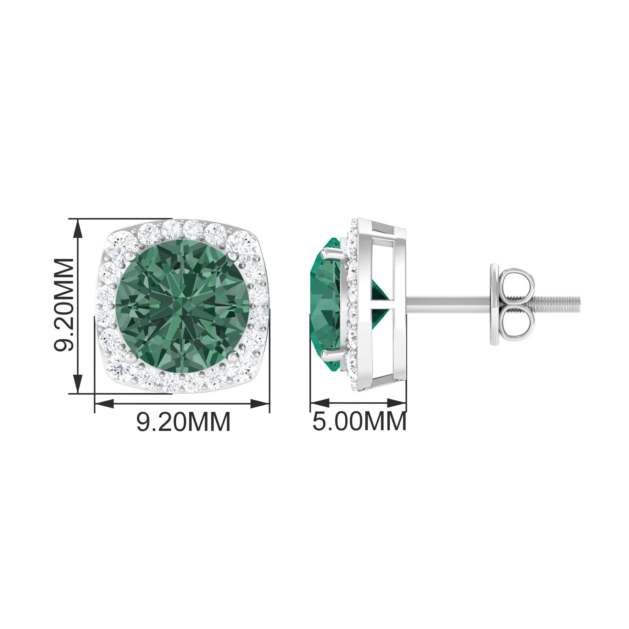 Lab Grown Green Sapphire and Diamond Halo Stud Earrings