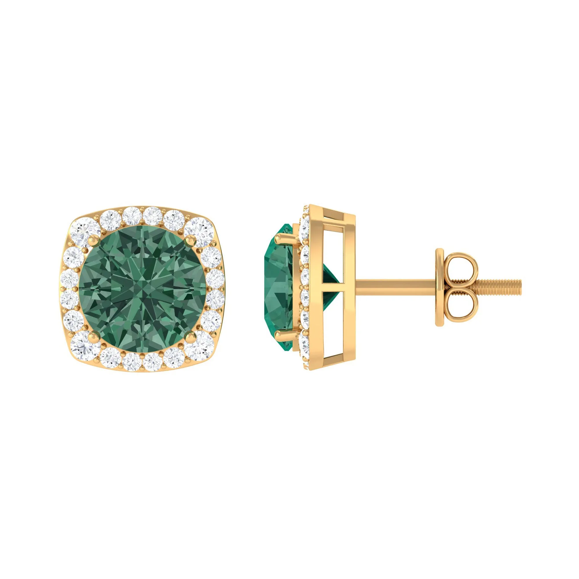 Lab Grown Green Sapphire and Diamond Halo Stud Earrings