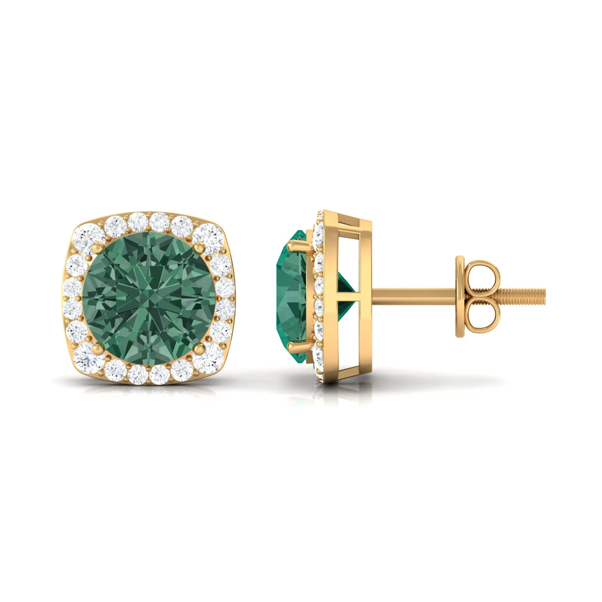 Lab Grown Green Sapphire and Diamond Halo Stud Earrings