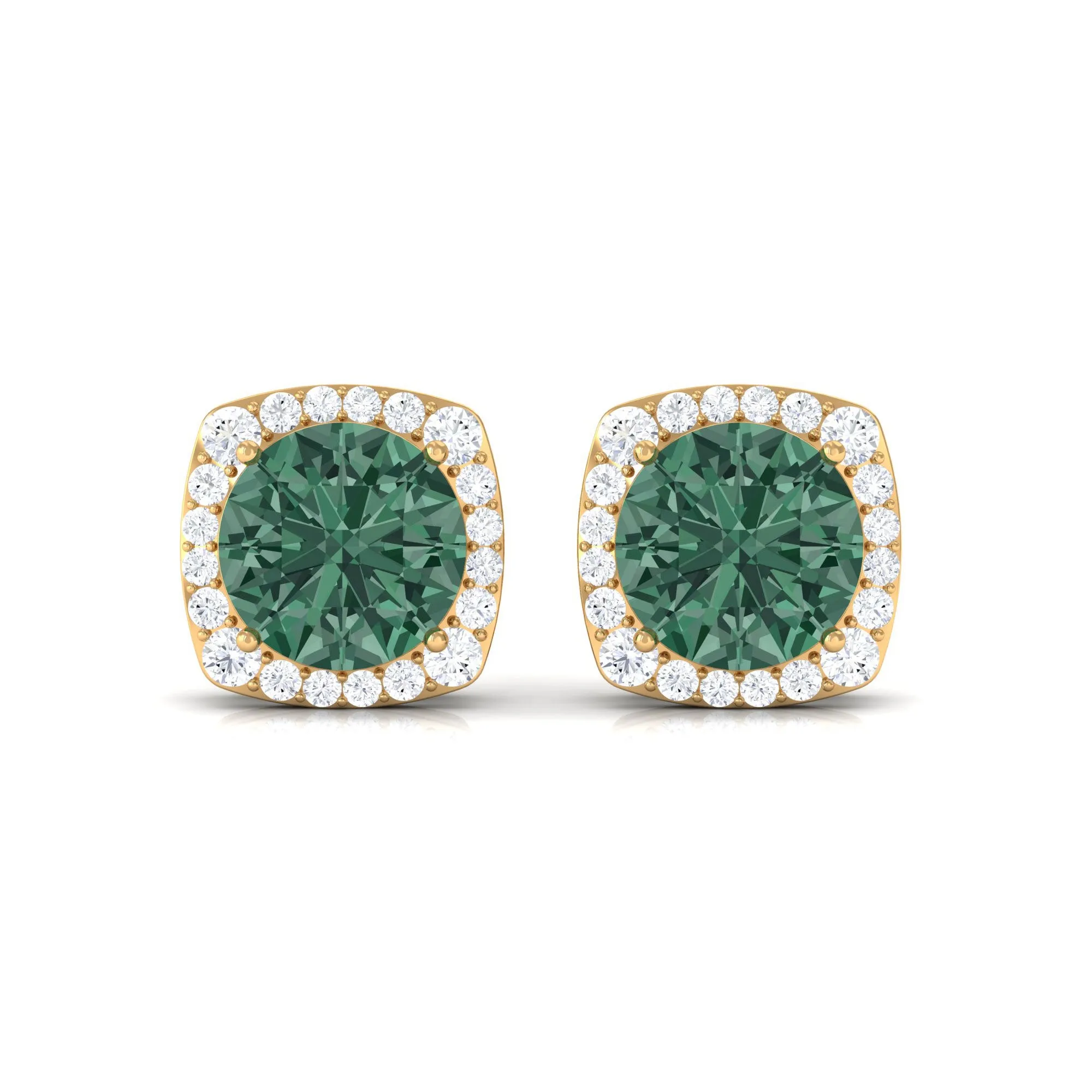 Lab Grown Green Sapphire and Diamond Halo Stud Earrings