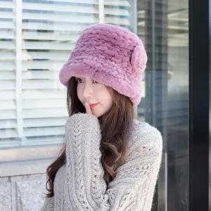 Ladies Rex Rabbit Fur Hat Winter Fur Hat Warm Top Hat