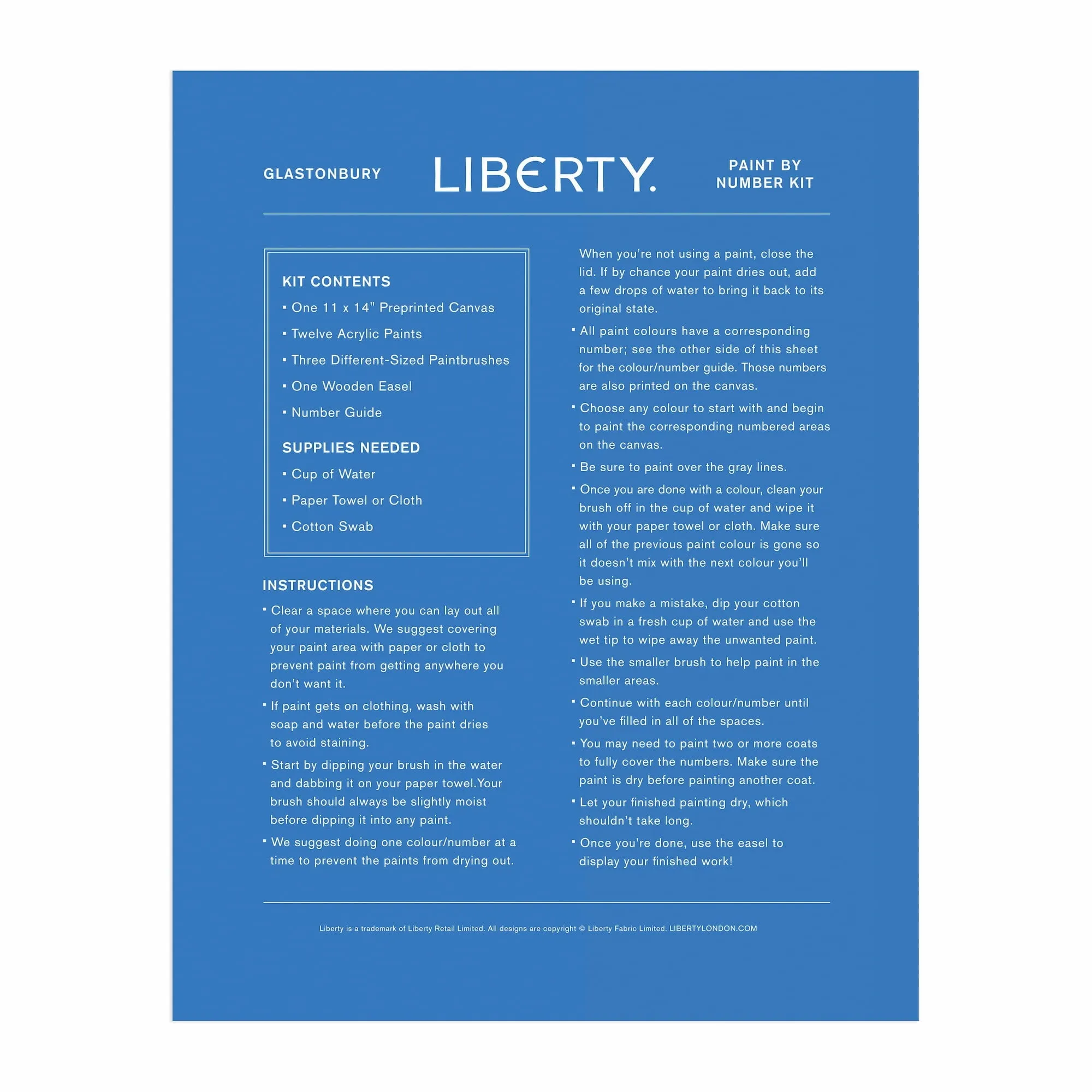 Liberty Glastonbury 11 x 14 Paint By Number Kit