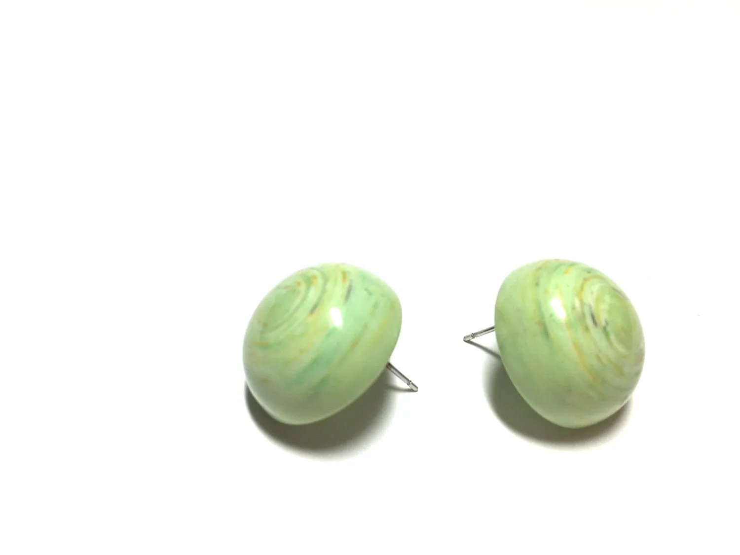 Light Green Marbled Retro Button Stud Earrings