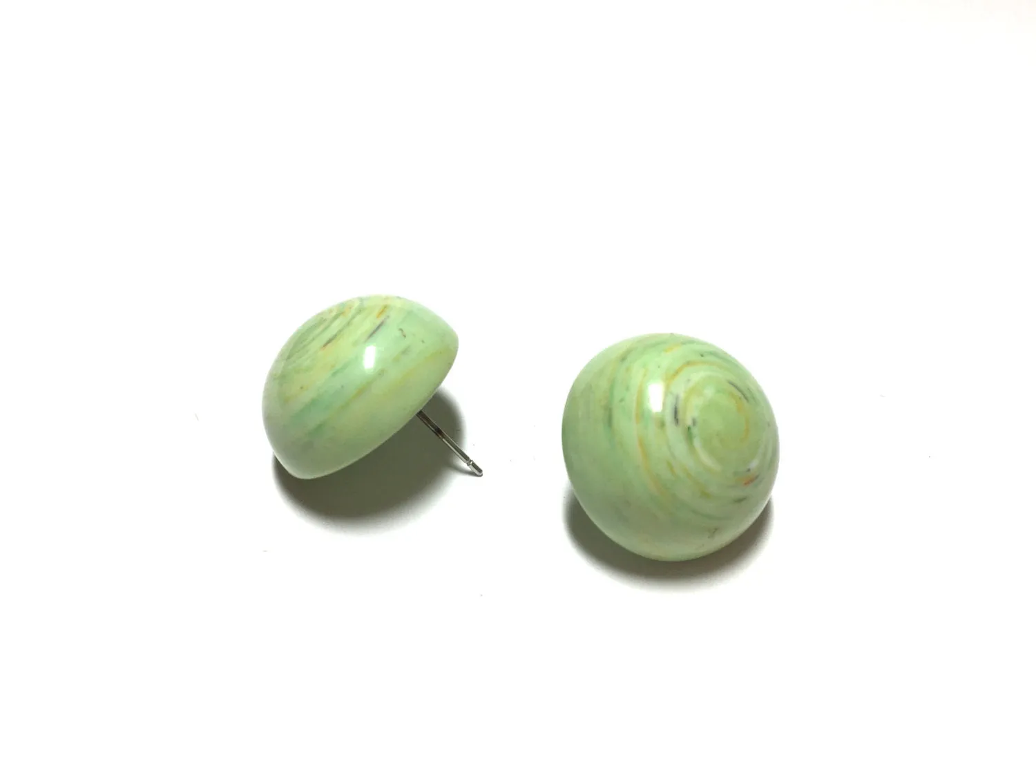 Light Green Marbled Retro Button Stud Earrings