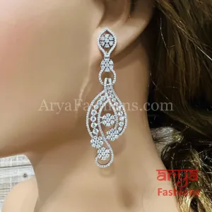 Long Silver CZ Earrings / Designer Cubic Zirconia earrings/ CZ Earrings