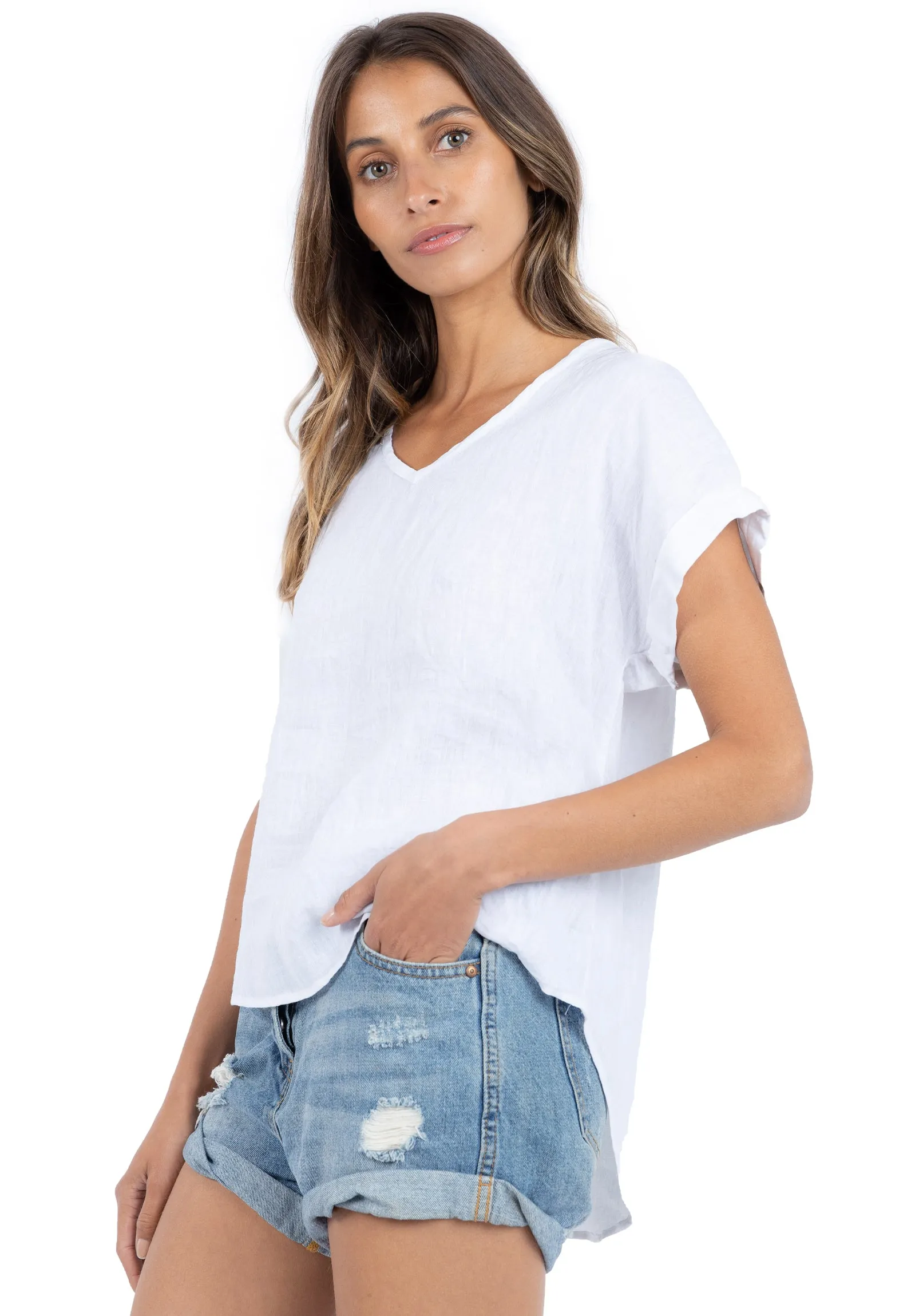 Martina White Sand Washed Linen T-Shirt