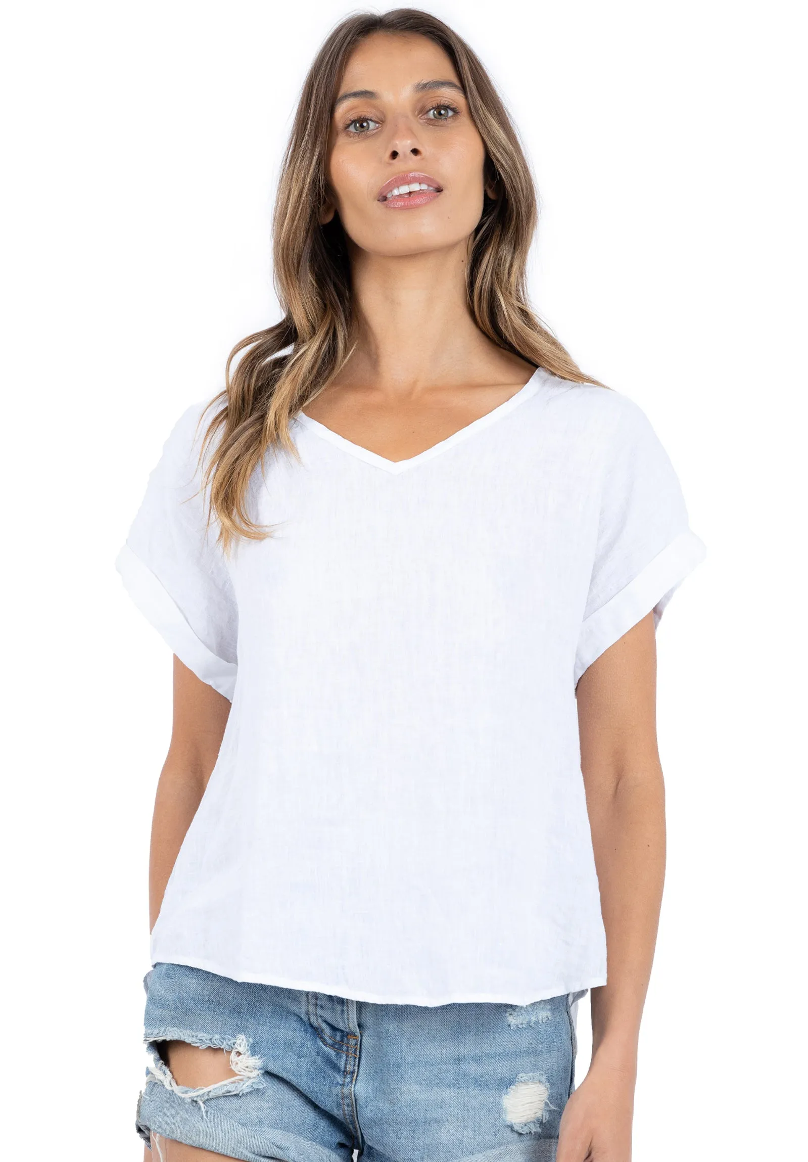 Martina White Sand Washed Linen T-Shirt