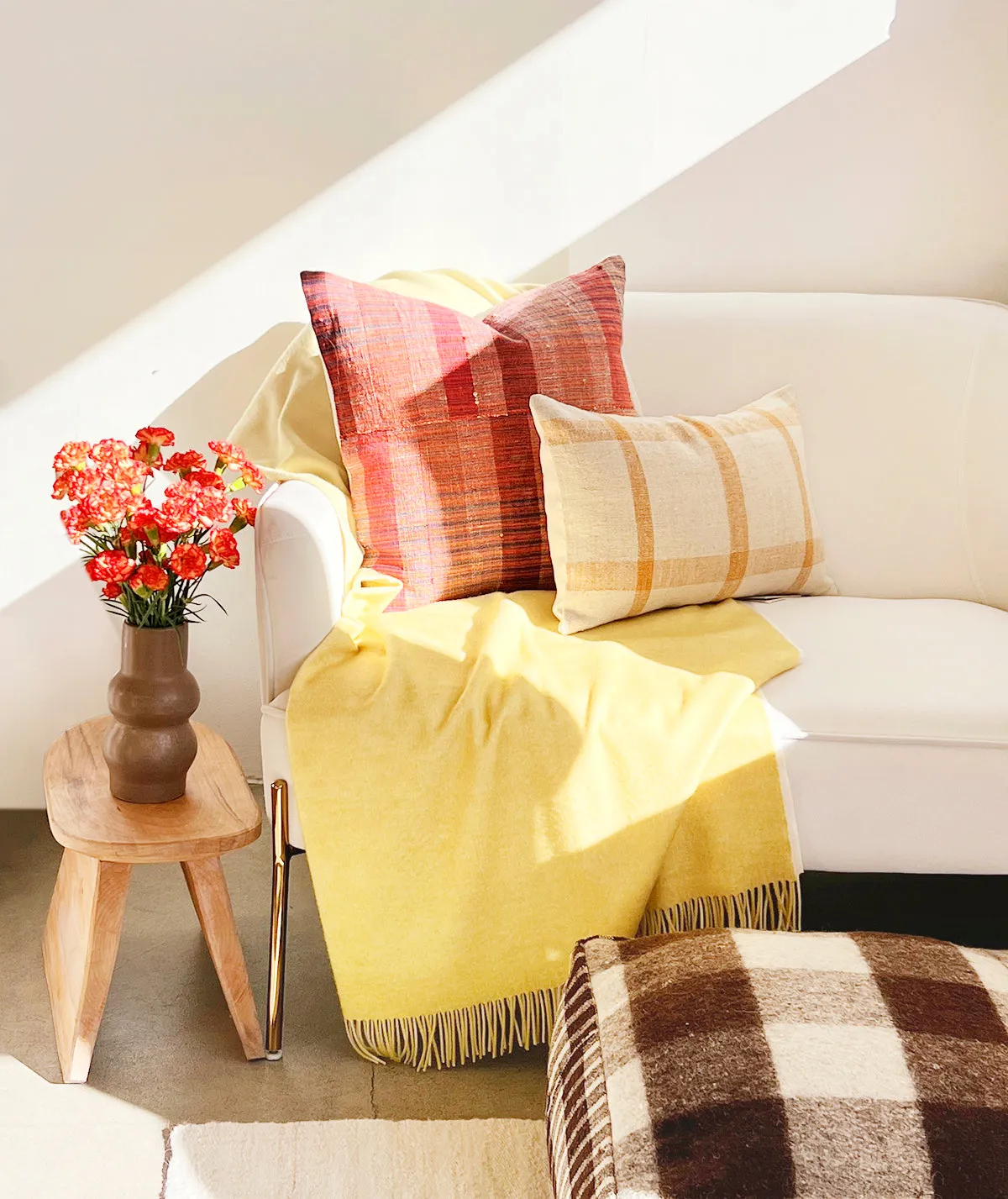 Matilde Mustard Checkered Throw Pillow