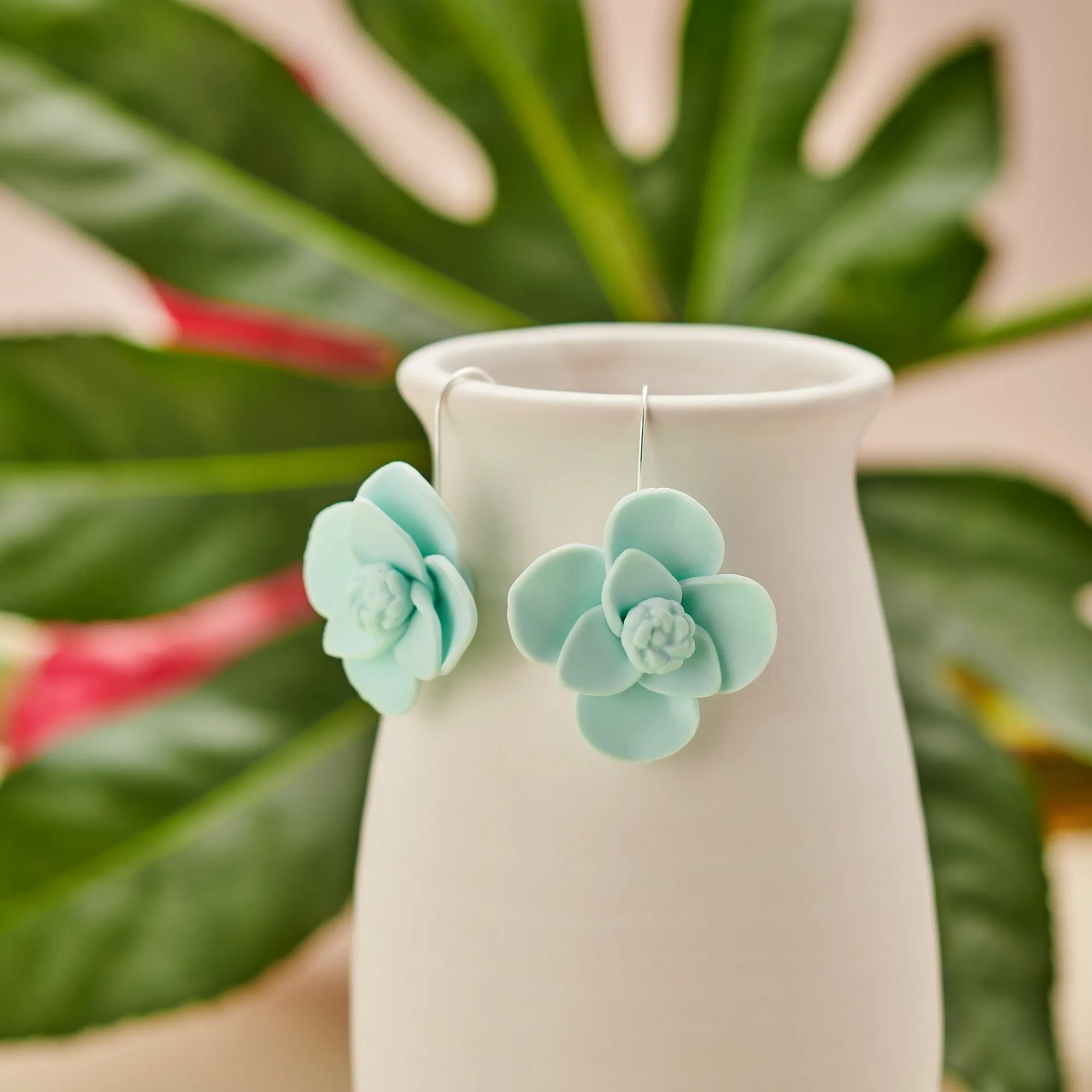 Maui Blue Clay Flower Earrings