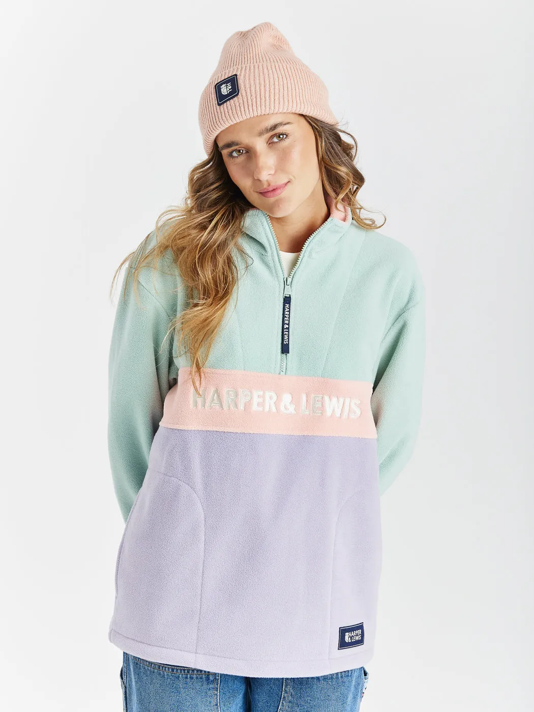 Mellow 1/4 Zip Fleece Light Sage & Light Lilac