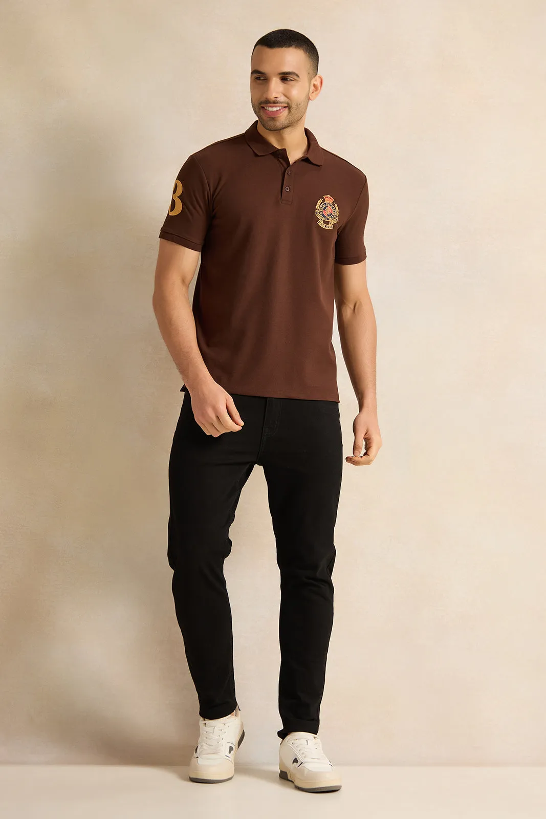 Men Brown Badge Polo Shirt