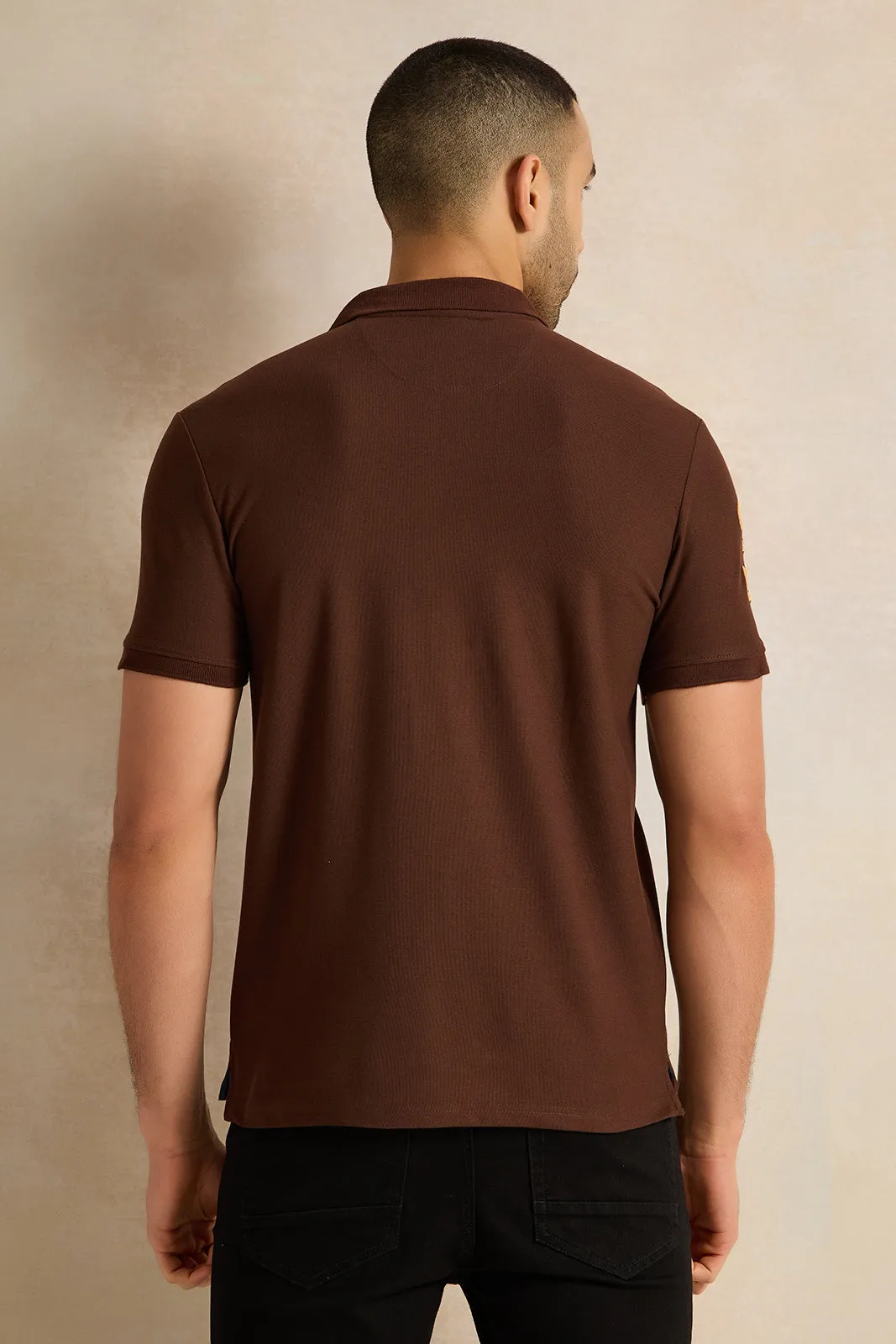 Men Brown Badge Polo Shirt