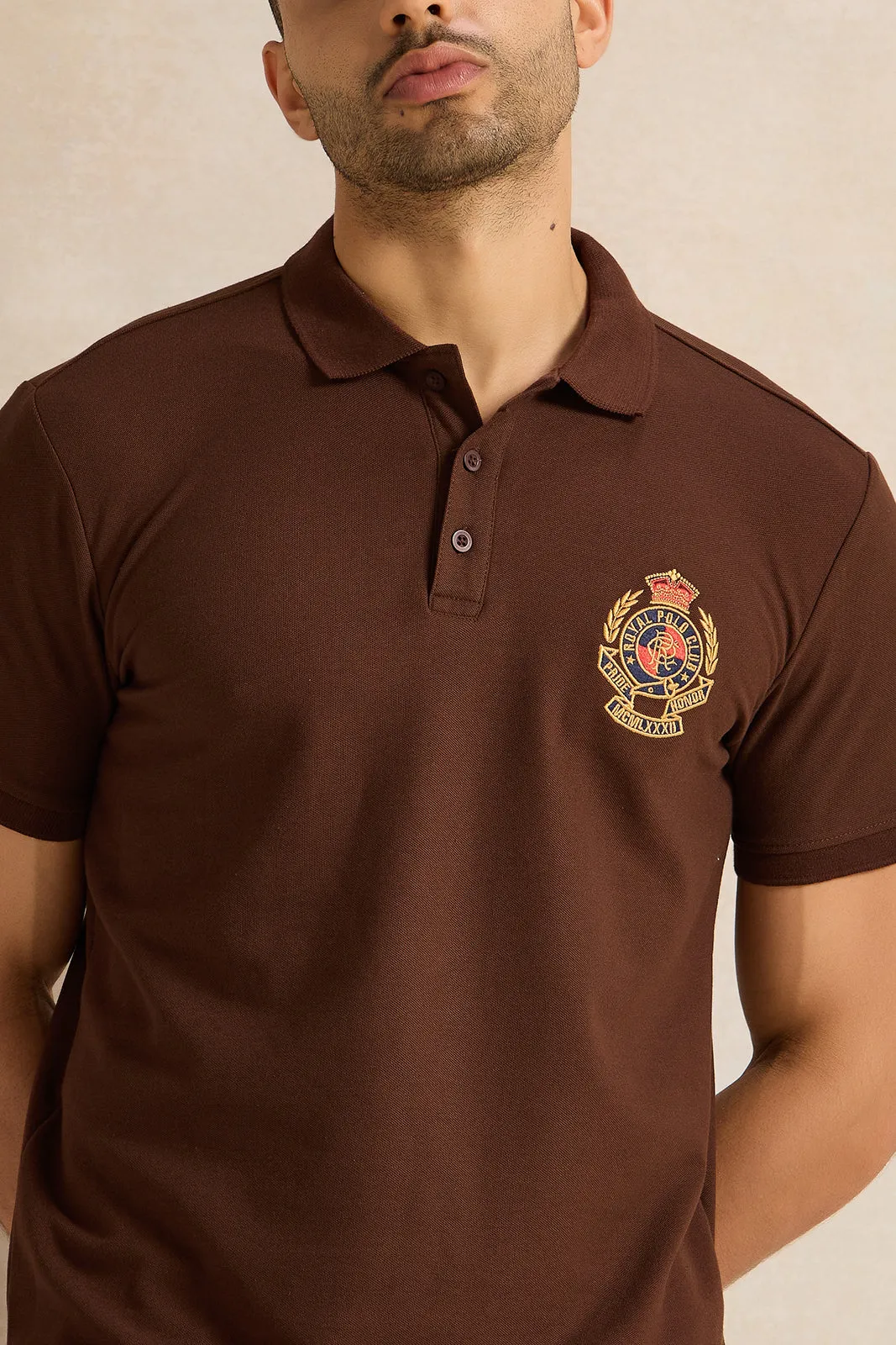 Men Brown Badge Polo Shirt