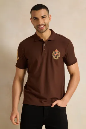 Men Brown Badge Polo Shirt