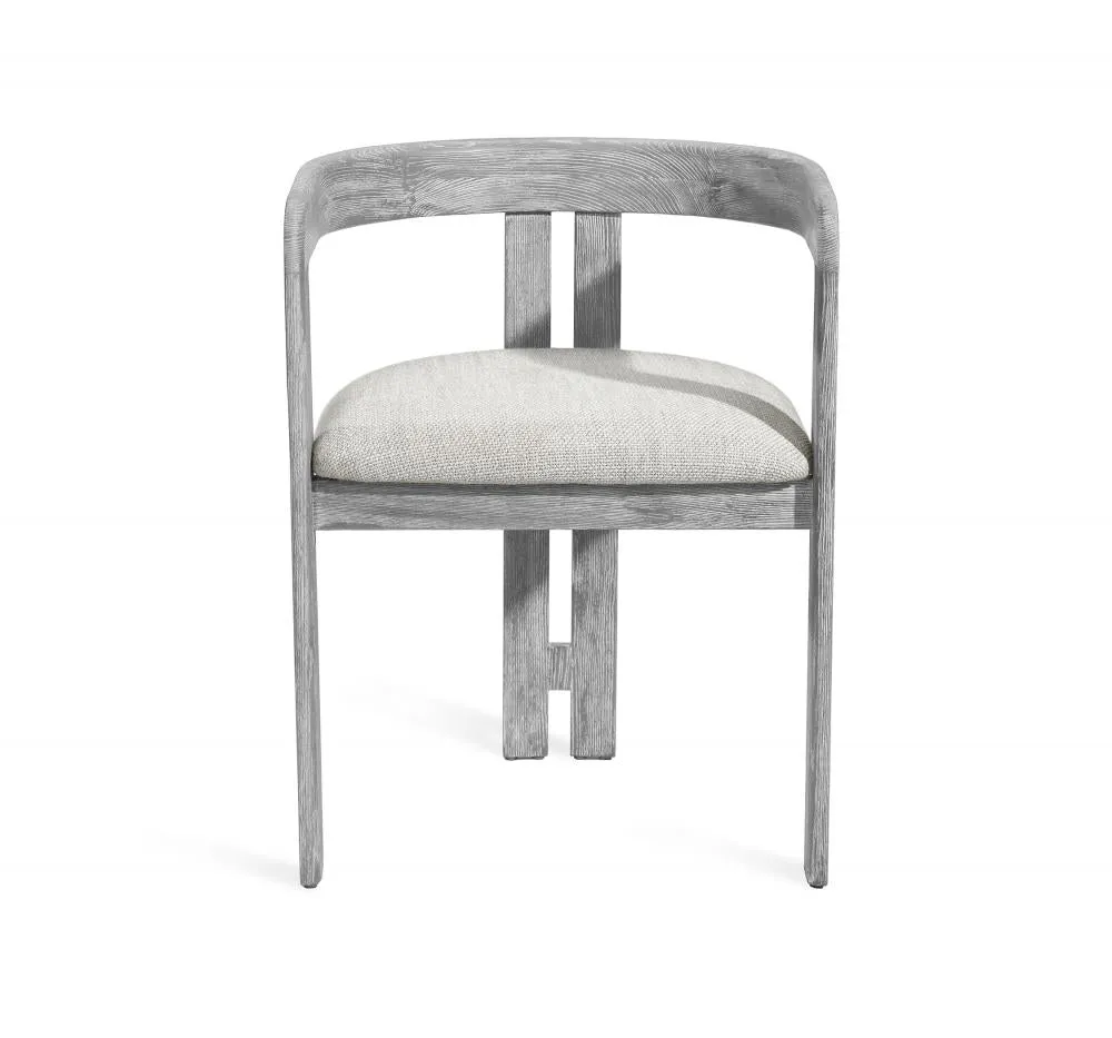 Modern Curved Back 3 Leg Dining Chair Armchair Gray Wash Wood & Dove Linen